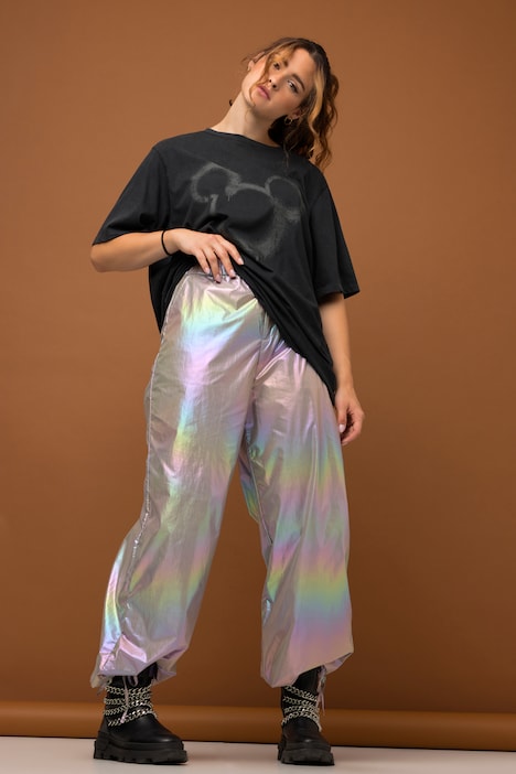 Fliegerhose, wide Legs, Holografic-Look, Elastikbund, 2 Taschen