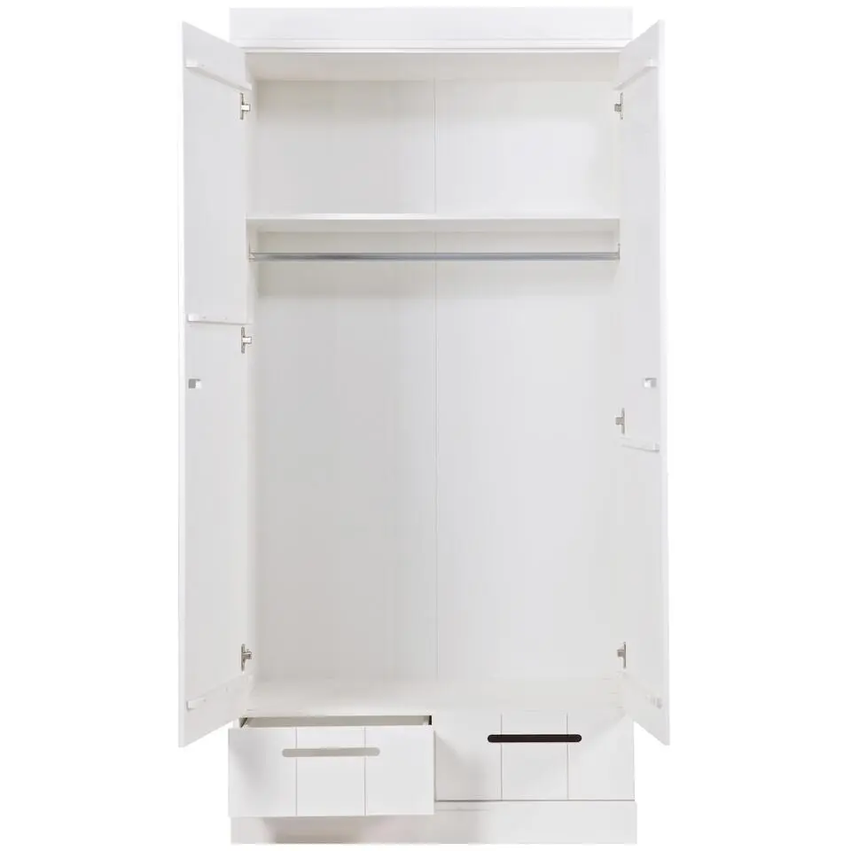 WOOOD Connect Kledingkast 2-Deurs met Lade - Grenen - Wit - 195x94x53