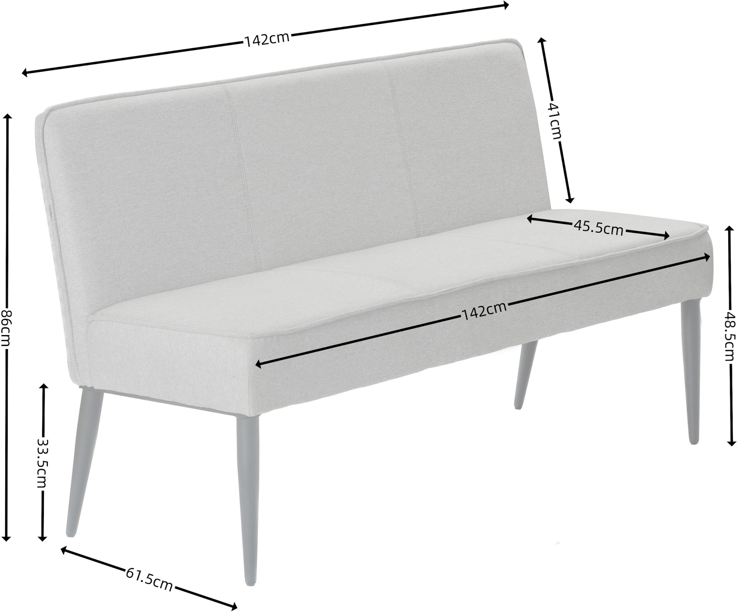 GOODproduct Polsterbank »Lenzrose,« Esszimmerbank, Bank,,  mit Taschenfederkern, schwarzes Metallgestell, Breite 142 cm