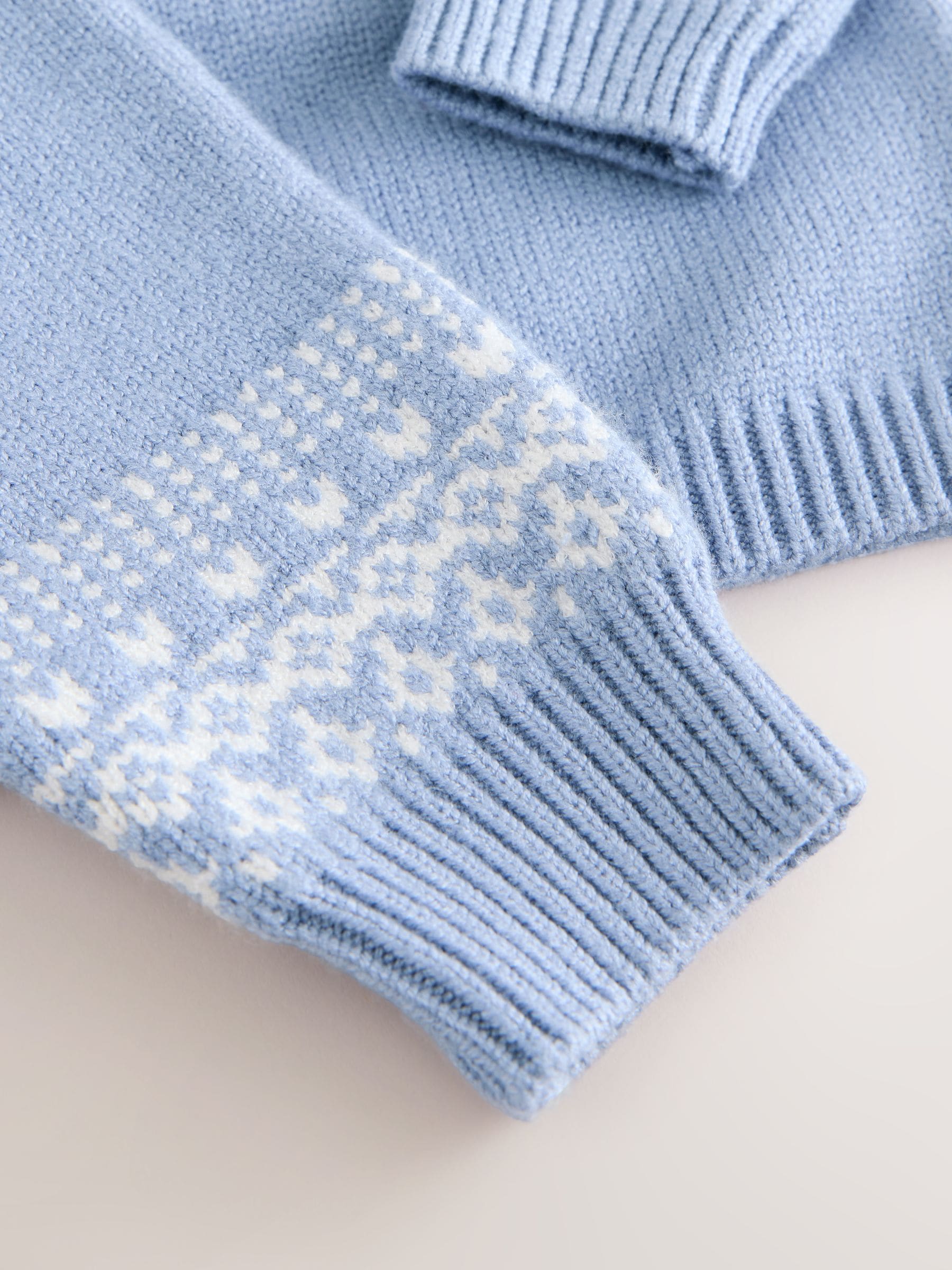 Blauw met fairislemotief - Babyset van gebreide top en legging (0mnd-2jr)