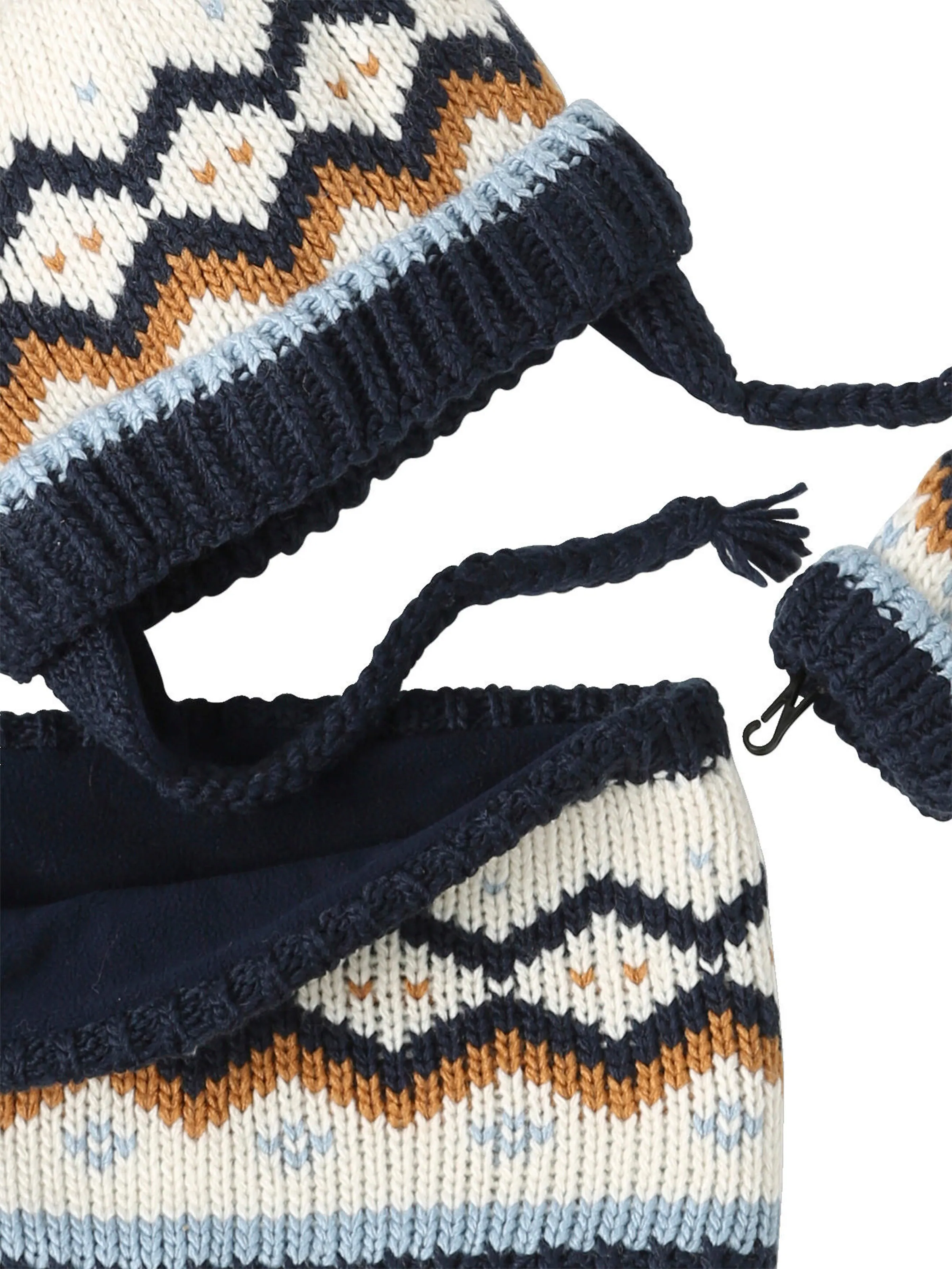 Vertbaudet Mädchen Baby-Set aus Jacquardstrick: Mütze mit Ohren, Rundschal & Fäustlinge marine