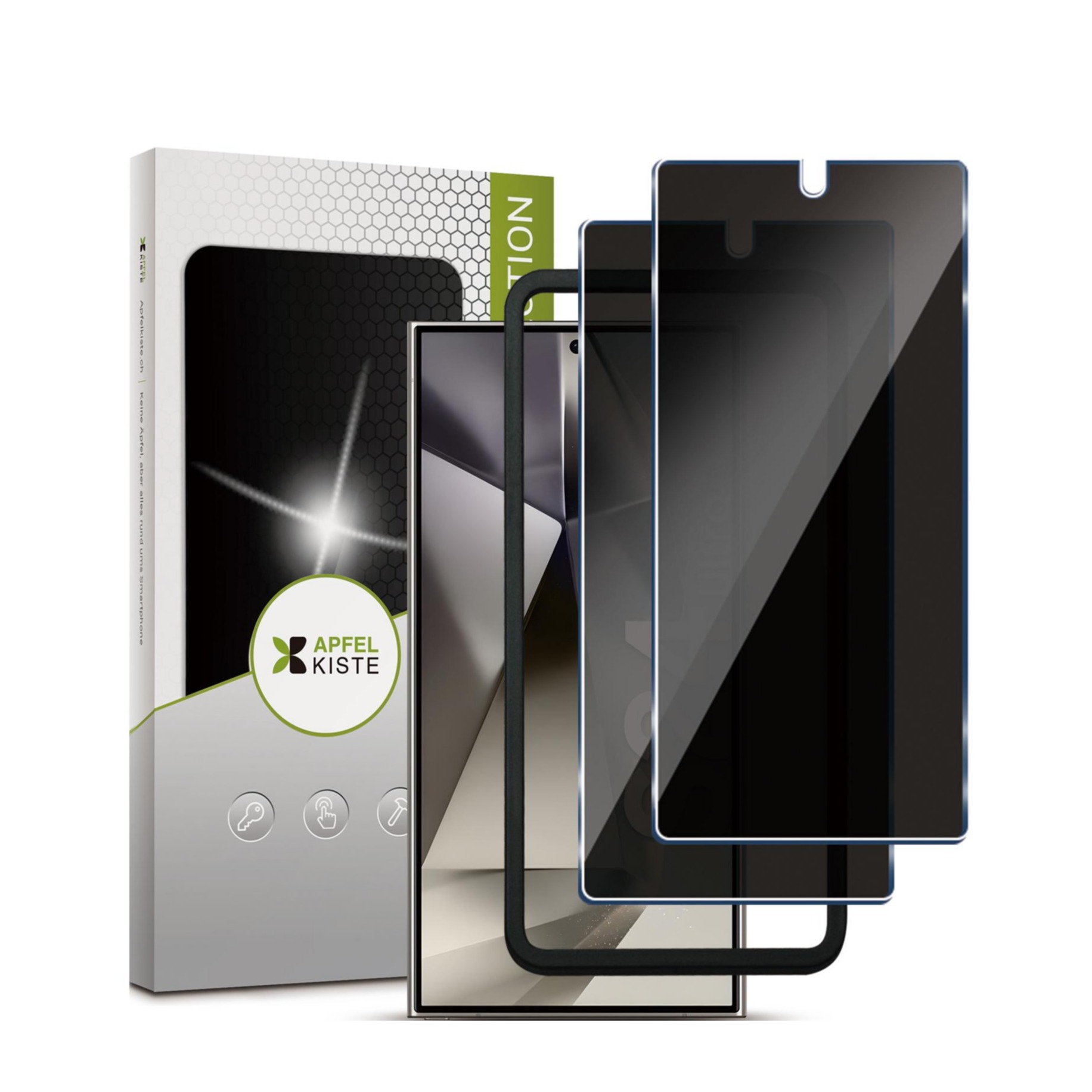 (2er Set) Samsung Galaxy S24 Ultra Privacy Panzer Glas Display   Montagerahmen Case Friendly