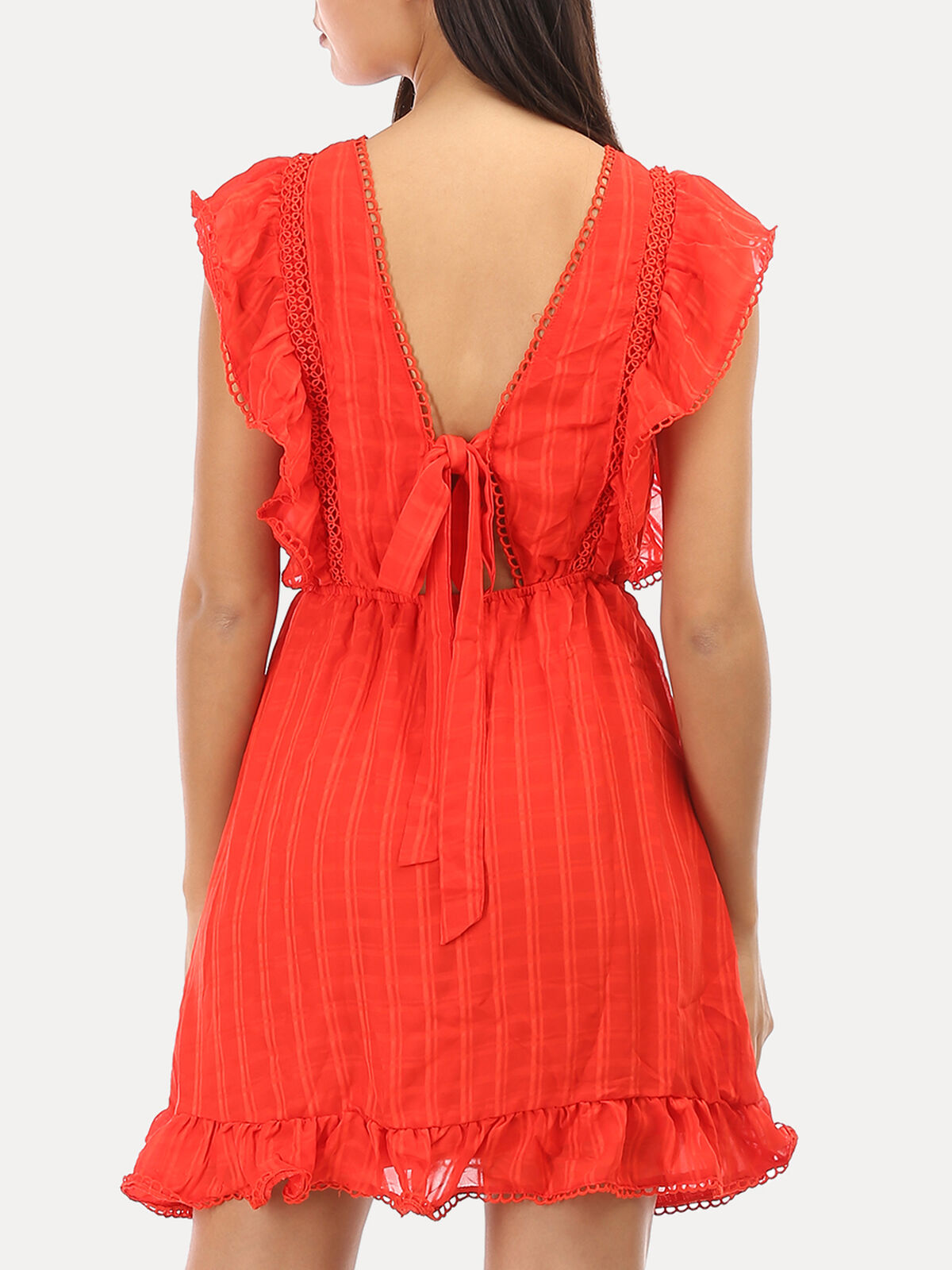 Robe à volants et nœud au dos- Rouge