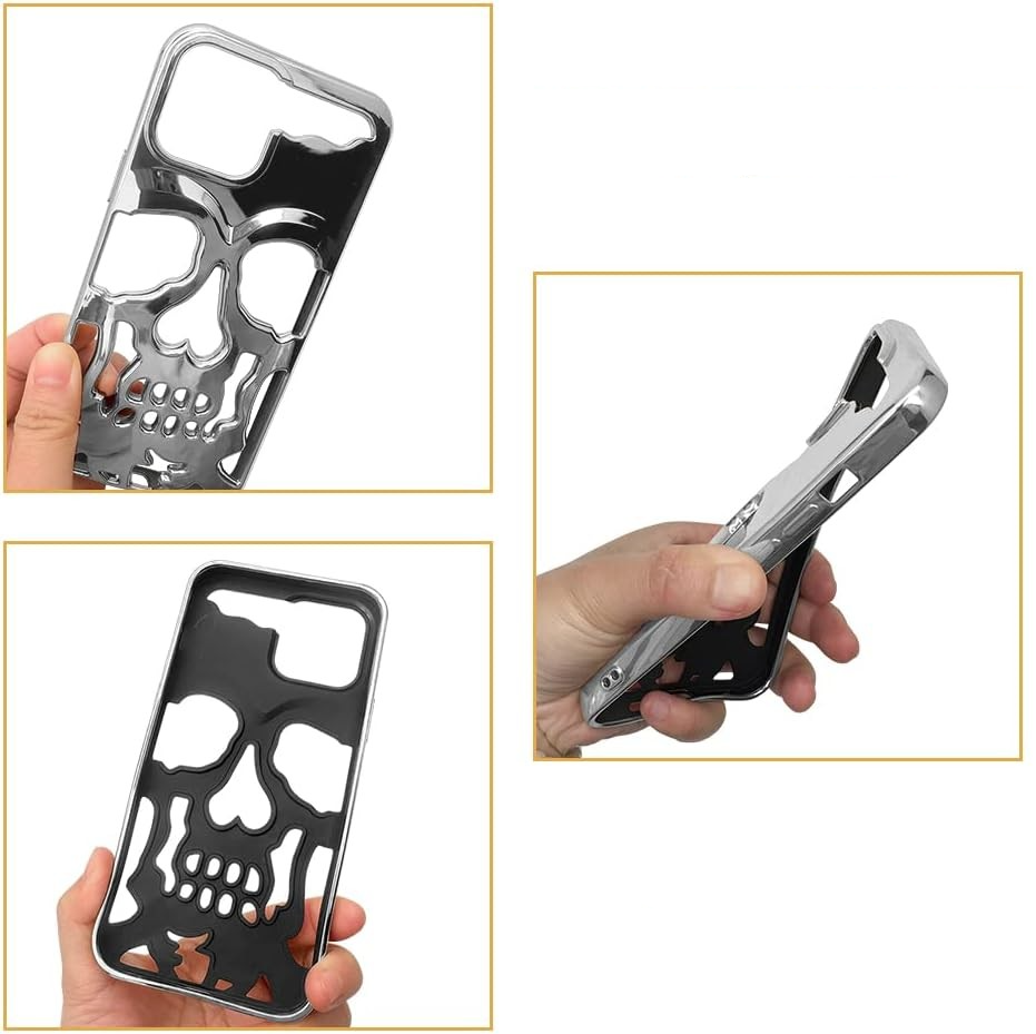 iPhone 13 Pro Gummi Hülle Totenkopf Skull mit 3D Ausschnitt - Silber
