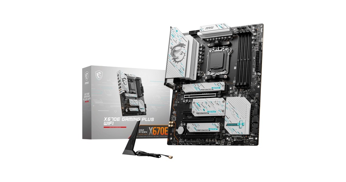 MSIX670E GAMING PLUS WIFI socket AM5 moederbord  (Zwart/zilver, RAID, 2.5Gb-LAN, Wi-Fi 6E, BT, Sound, ATX, Tweedekans)