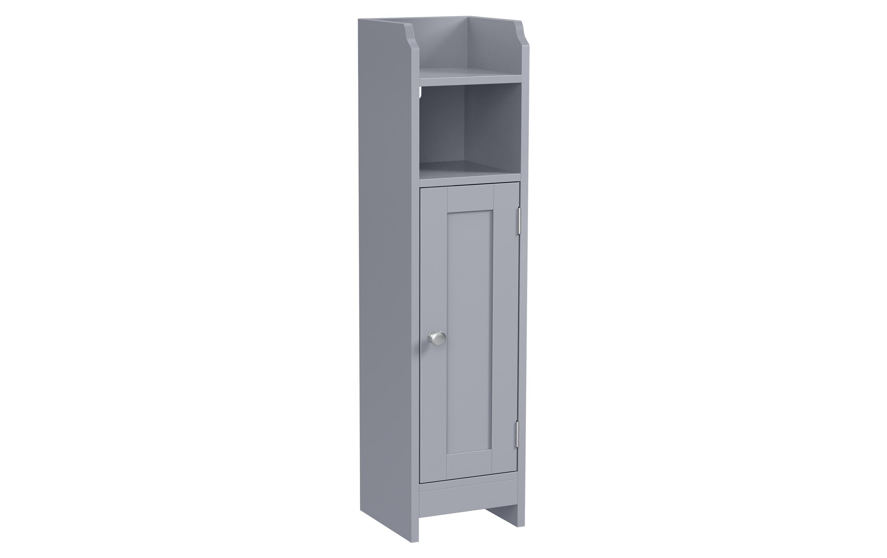 Badezimmer-Schrank 18 x 80 cm, GrauSchmaler Schrank für das Badezimmer mit Tür und 2 Ablagen