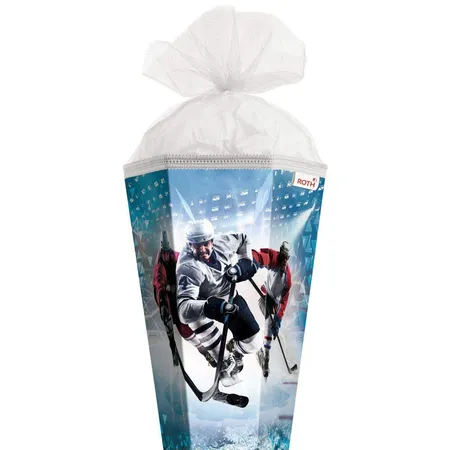 Roth Motiv-Schultüte, Eishockey, 85cm, eckig, Rot(h)-Spitze, Tüllverschluss