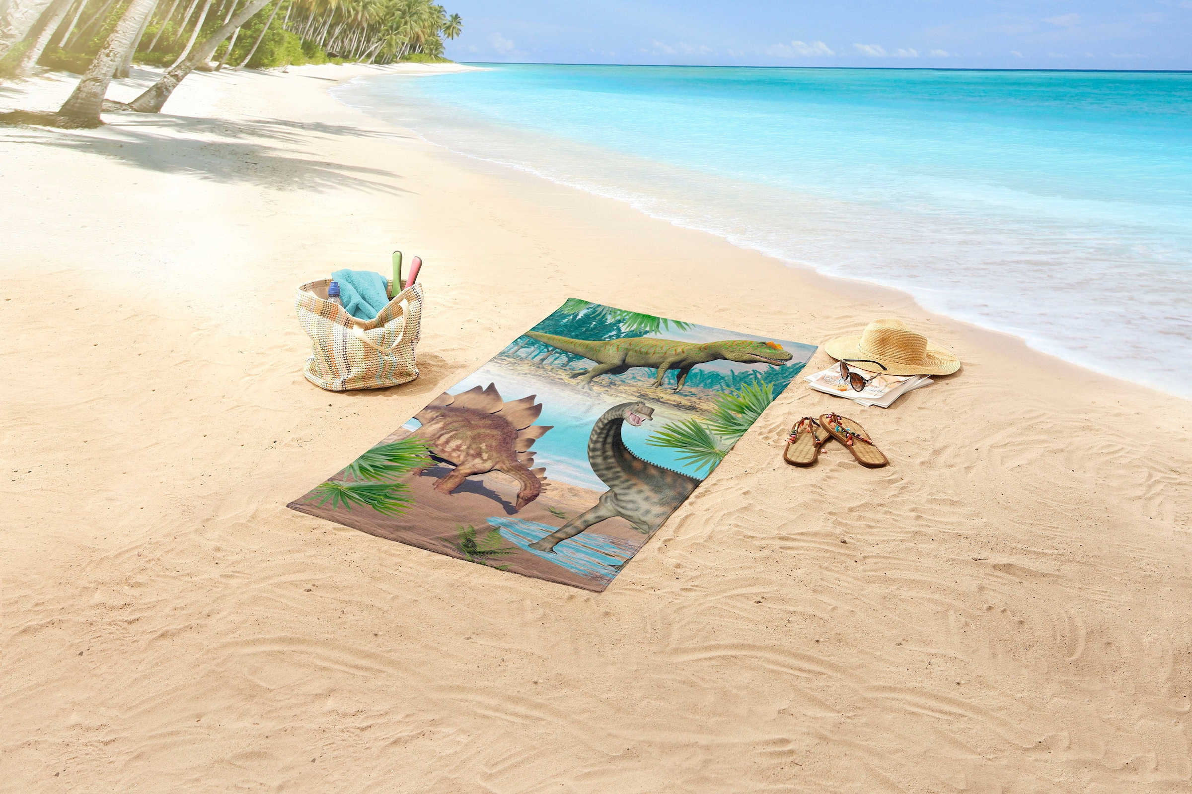 good morning Strandtuch »Dino« 100% Mikrofaser, 75x150, Schnelltrocknend, Kind, Junge, Dino