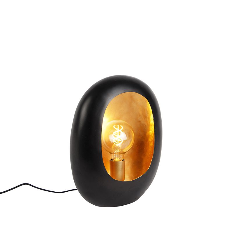 Design tafellamp zwart met gouden binnenkant 36 cm - Cova