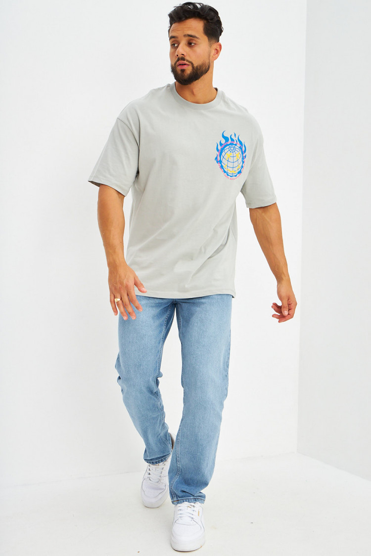 T-shirt logo imprimé smiley terre gris