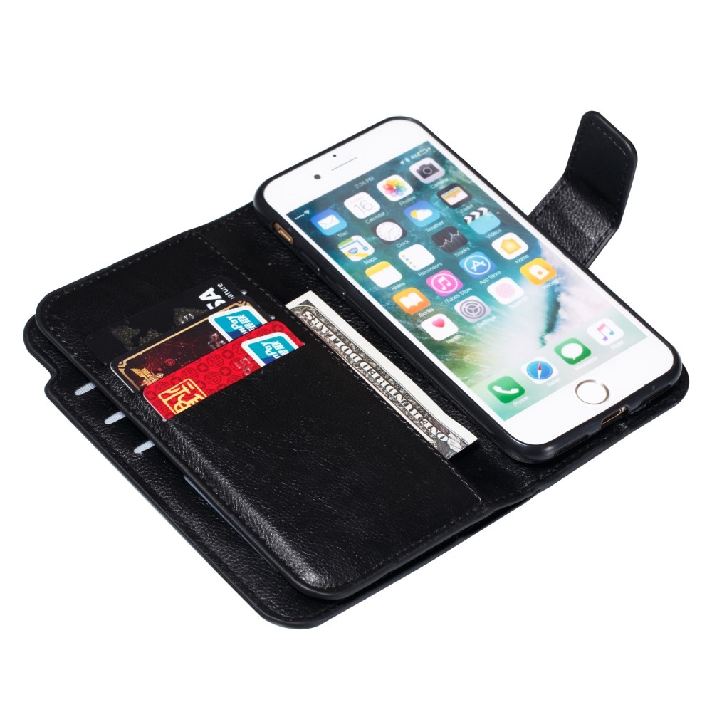 iPhone SE (2022/2020) / 8 / 7 Leder Wallet Etui Tasche mit 9 Kartenfächern - Schwarz