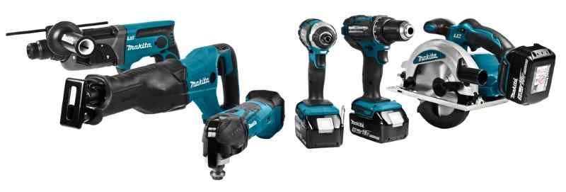 Makita DLX6038T 18V Combiset voor divers zaag-, boor- en (slag)schroefwerk (3x5.0Ah) met snellader in trolleytas