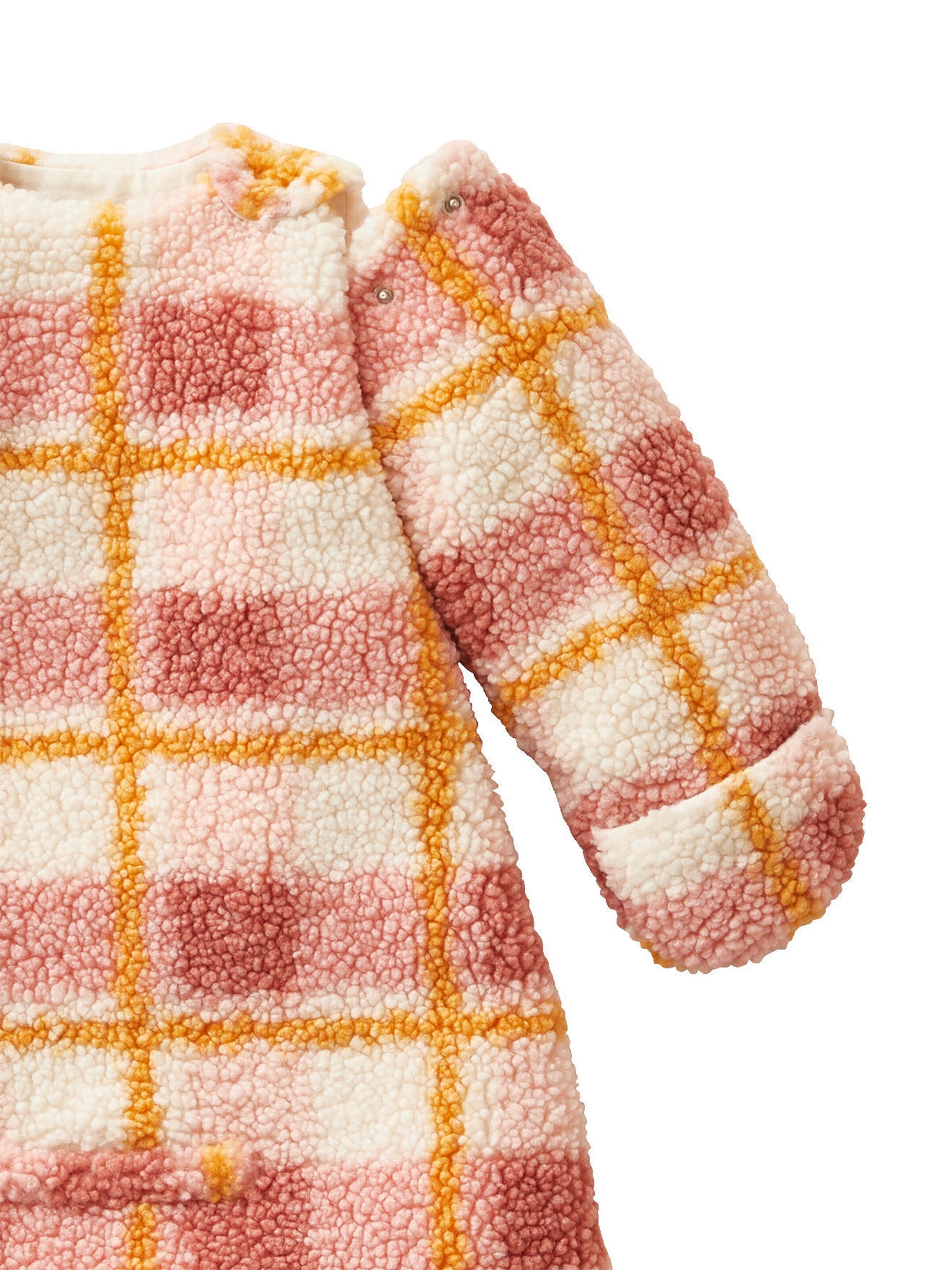 Vertbaudet Baby Auto-Schlafsack KARO aus Teddyfleece rosa/wollweiß