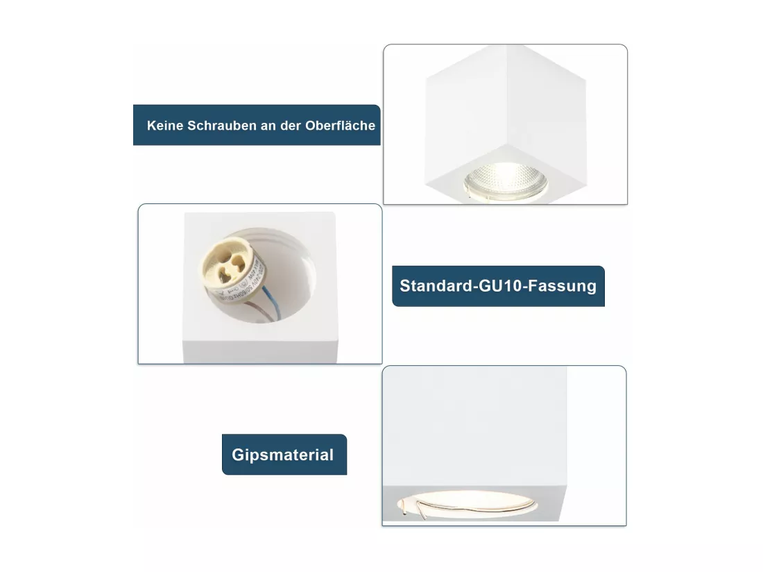 NETTLIFE Spot en saillie blanc GU10 spot en saillie carré 40W plâtre petit plafonnier moderne
