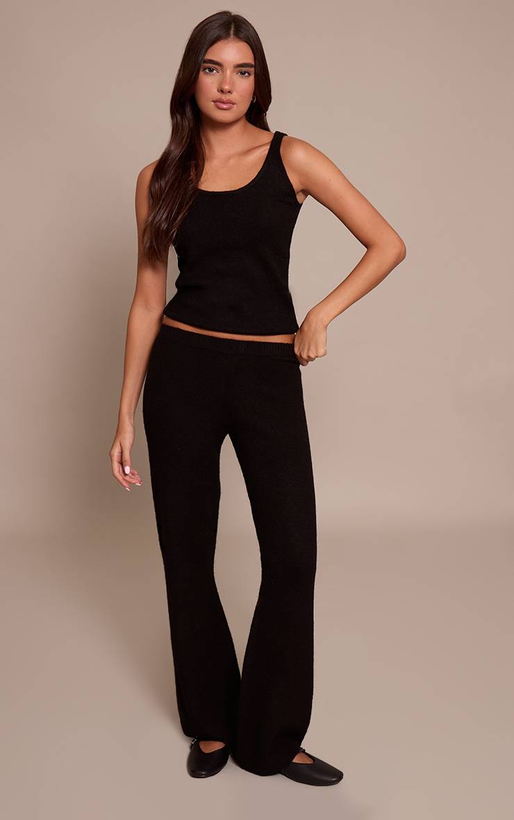 Noir Pantalon Tricoté Taille Mi-haute