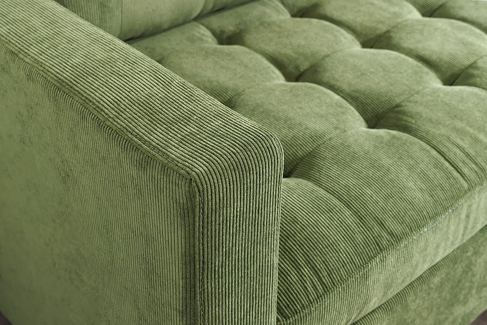 Riess Ambiente Retro Ecksofa Stockholm - 220cm - grün Cordstoff - Federkern 3-Sitzer Couch