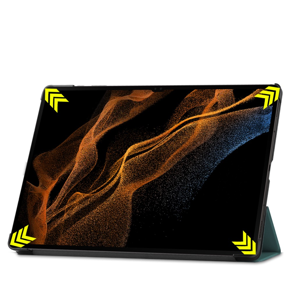 Samsung Galaxy Tab S10 Ultra Flipcase Hülle Ledertasche mit Aufstellfunktion Litchi Look   S-Pen Halterung - Dunkelgrün