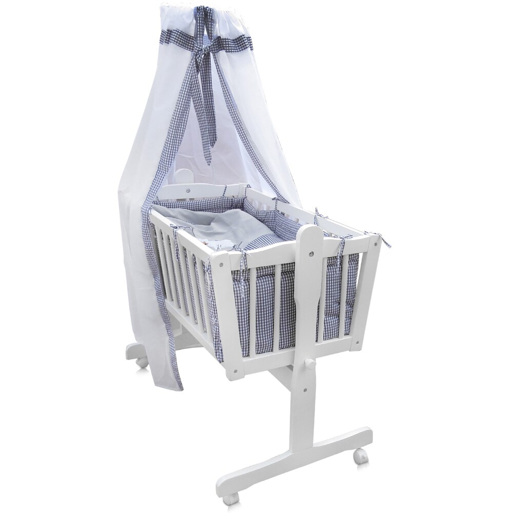Baby Wiege Kinder Bett Stubenwagen Beistellbett + 9 tlg. Zubehör Weiß Grau