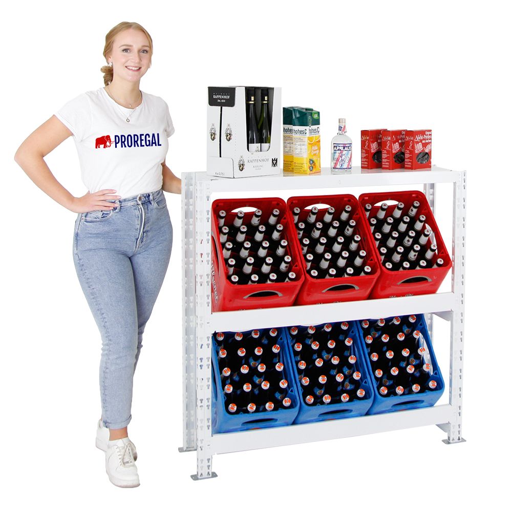 PROREGAL Drankkrattenrek Tegernsee XL HxBxD 110 x 110 x 30 cm 6 kratten + plank Wit