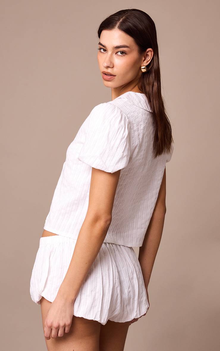 Blanc Blouse En Coton Brodé À Nouer Sur Le Devant