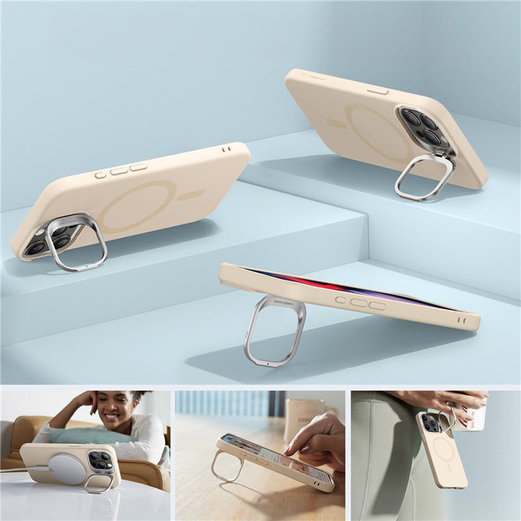 iPhone 15 Pro Max Cloud Series MagSafe Silikon Case Hülle   Kickstand - Beige