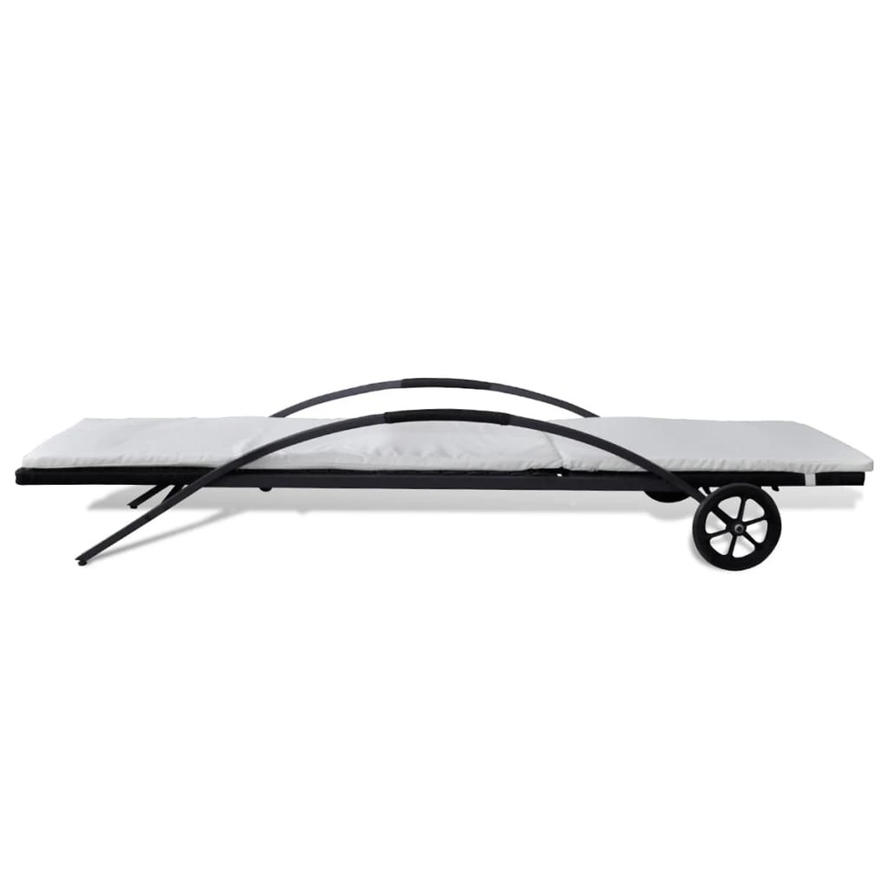 Transat chaise longue bain de soleil lit de jardin terrasse meuble d'extérieur avec coussin et roues résine tressée noir 02_0