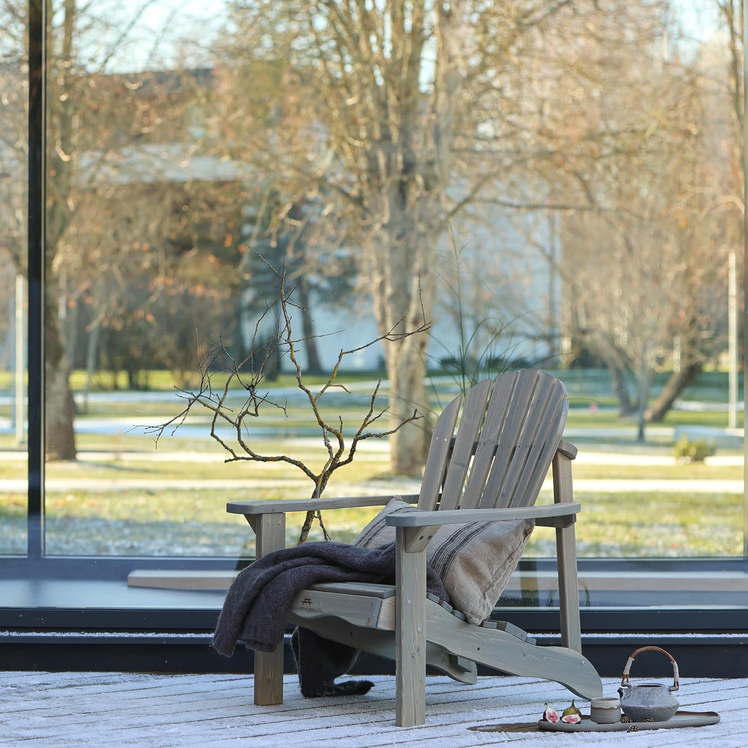AMATA Single Adirondack Stuhl für Draußen, UNGURS Collection - Wetterfester Holzstuhl für Terrasse, Hinterhof und Garten Feuerstellen - Ergonomisch und Langlebig, Zeitloses Design (Grau)
