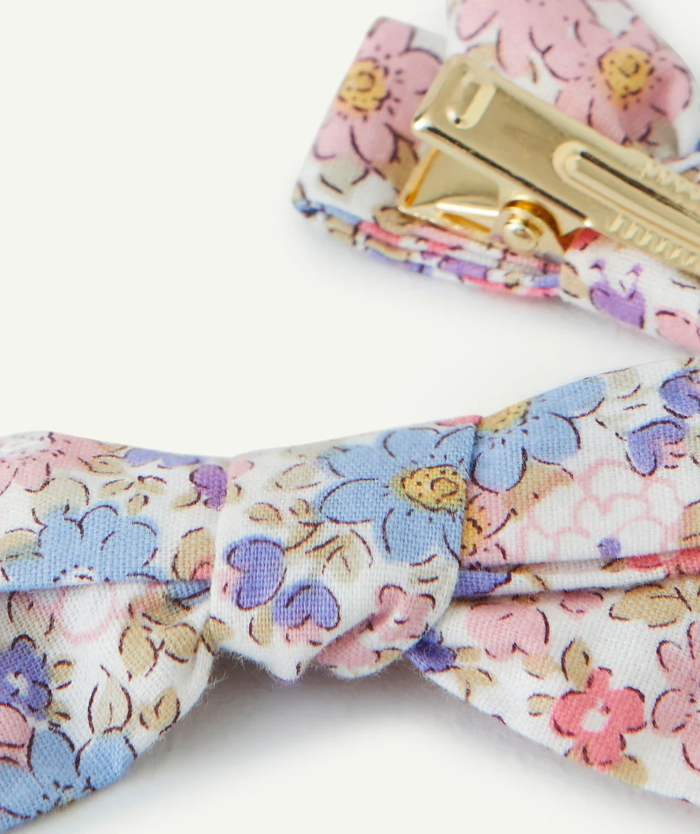 LOT DE 2 BARRETTES BÉBÉ FILLE AVEC NOEUDS IMPRIMÉ FLEURI ROSE