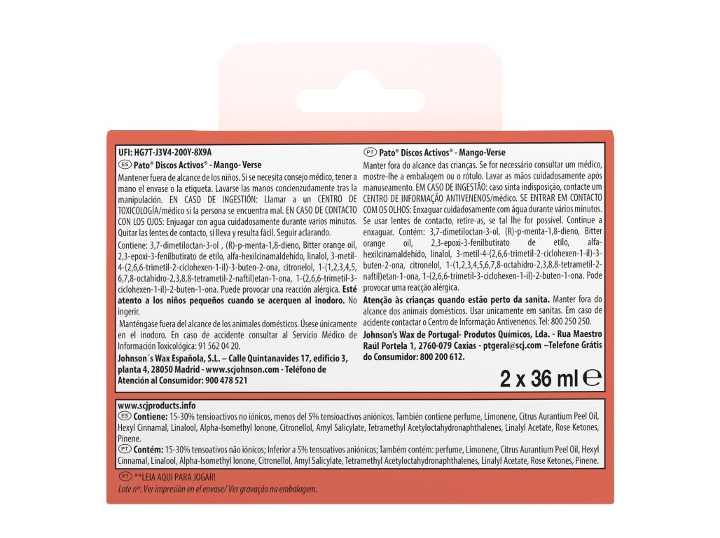 BLOCO SANITÁRIO DISCOS PATO RECARGA MANGO-VERSE 72ML