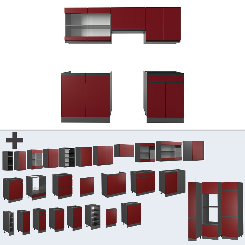 Vicco Küchenzeile Küchenblock Einbauküche R-Line J-Shape Anthrazit Rot 200 cm modern Küchenschränke Küchenmöbel