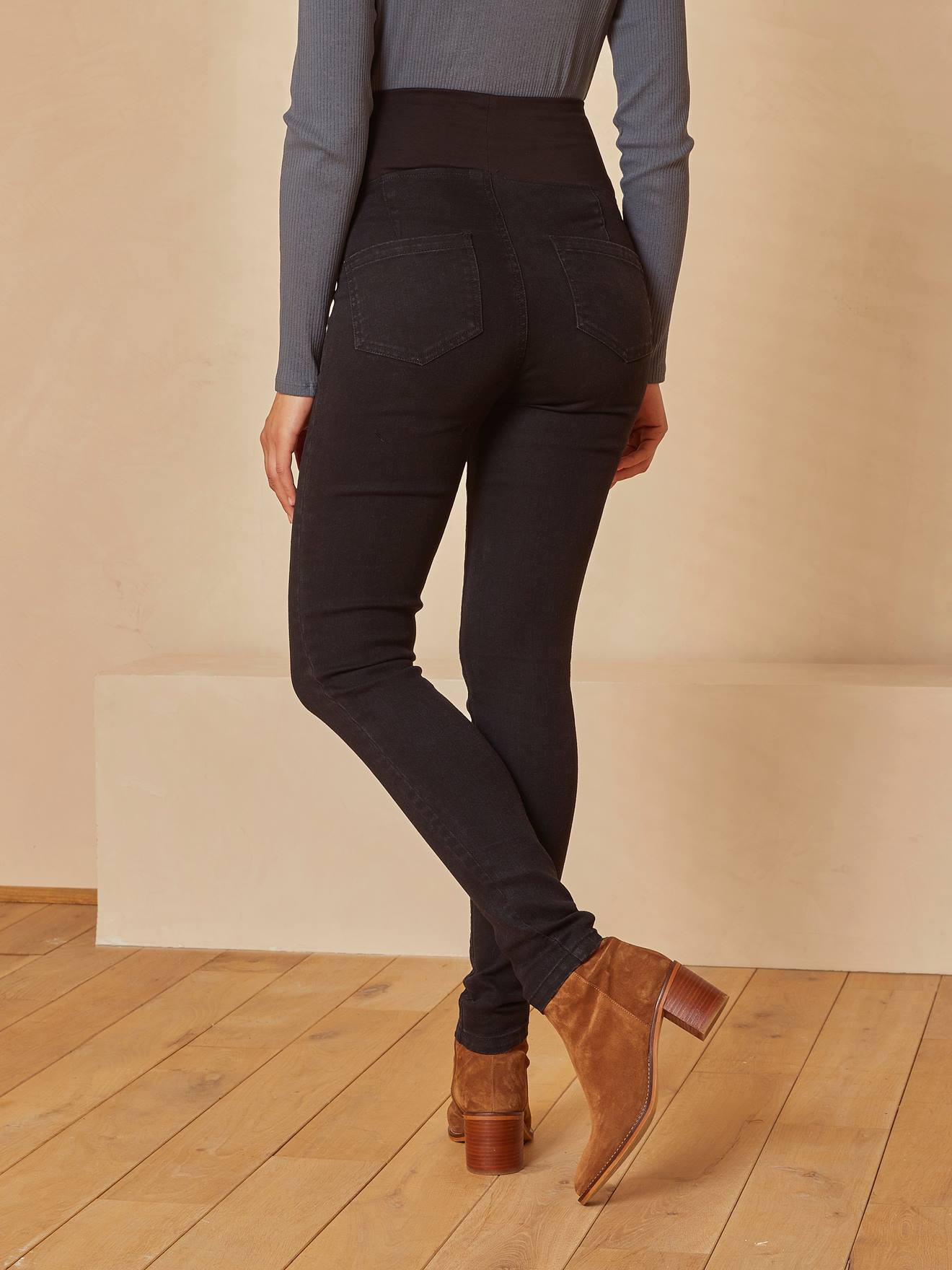 Calças de maternidade lisas, super skinny, cinza escuro