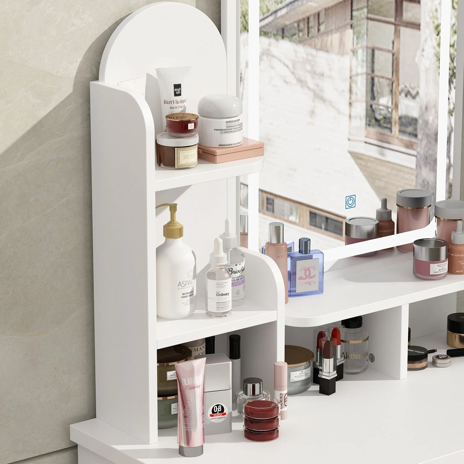Makeup Vanity Set Table With LED Light &Mirror & Stool
