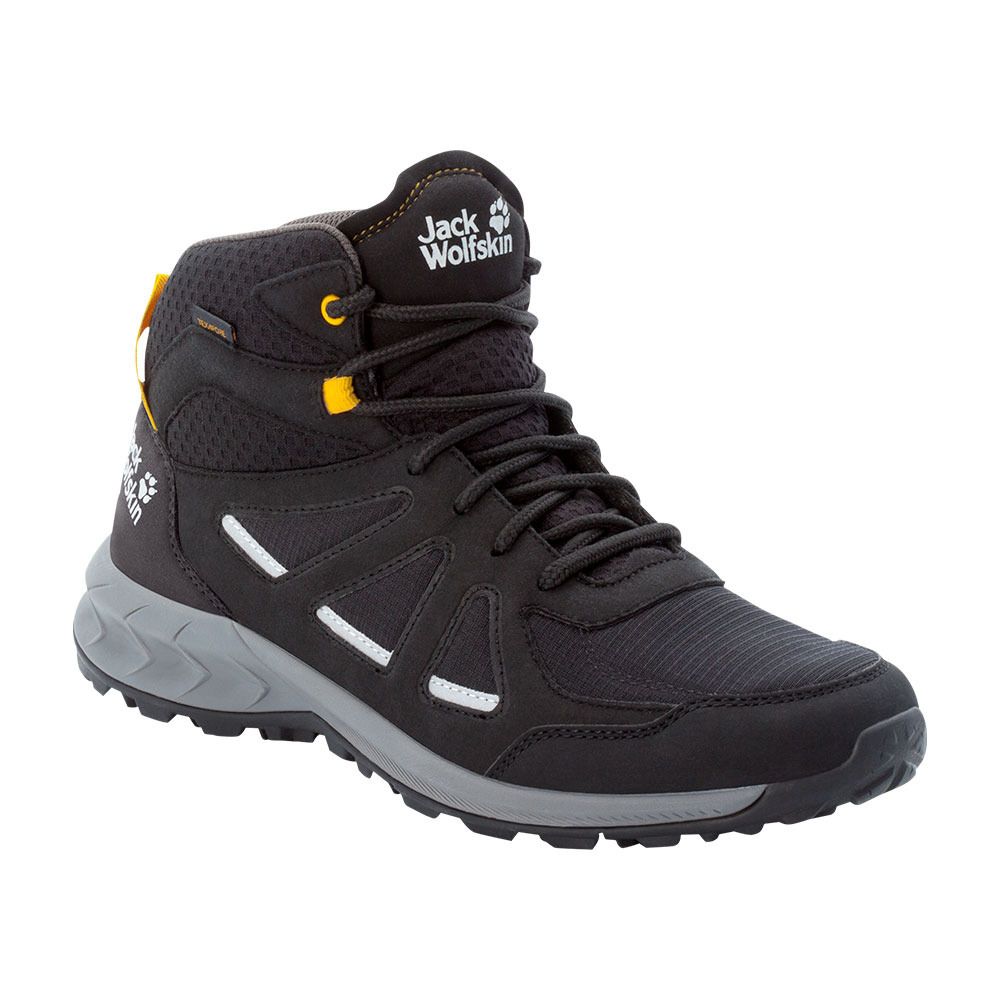 Jack Wolfskin WOODLAND 2 TEXAPORE MID - Chaussures de randonné Homme black/burly yellow xt