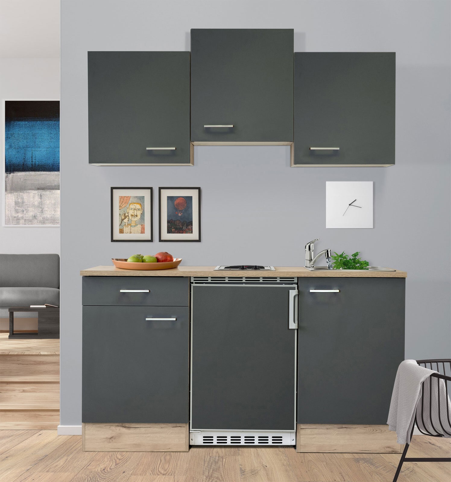 Küchenblock RALPH San Remo Eiche 150 / 200 / 60 cm grau