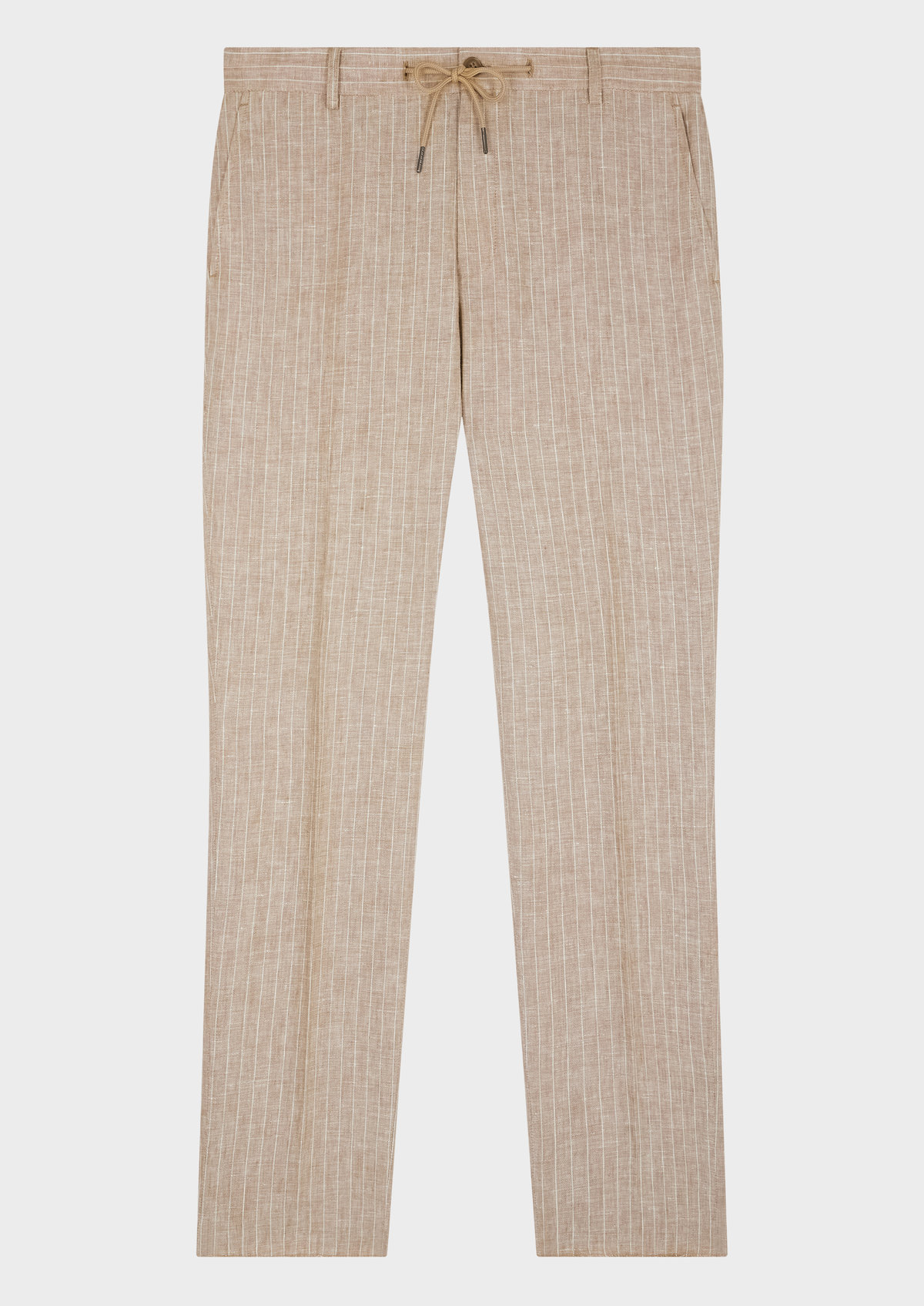 Pantalon coordonnable Slim en lin beige à rayures blanches