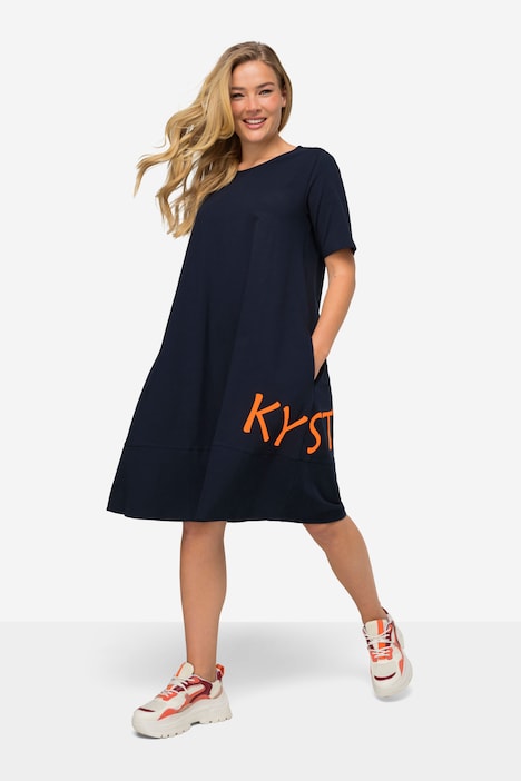 Jerseykleid, Wording-Print, Rundhals, Halbarm