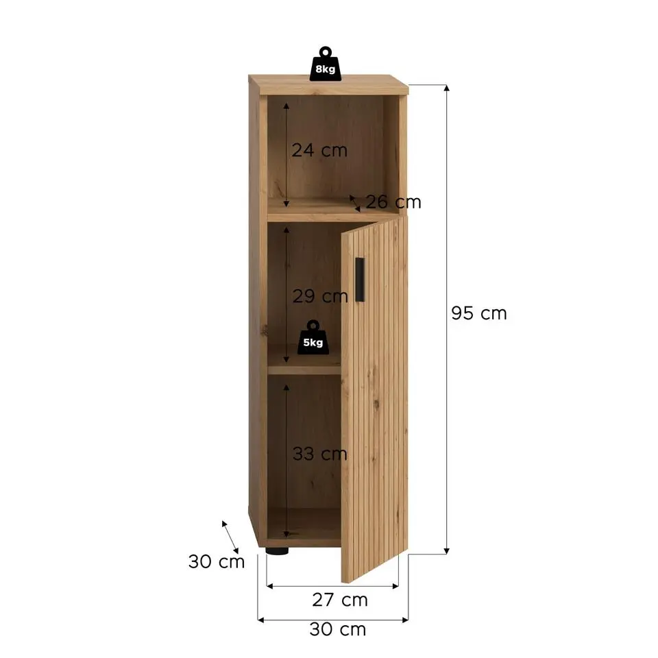 Hioshop Mone badkamerkast 1 deur- 1 plank eiken decor