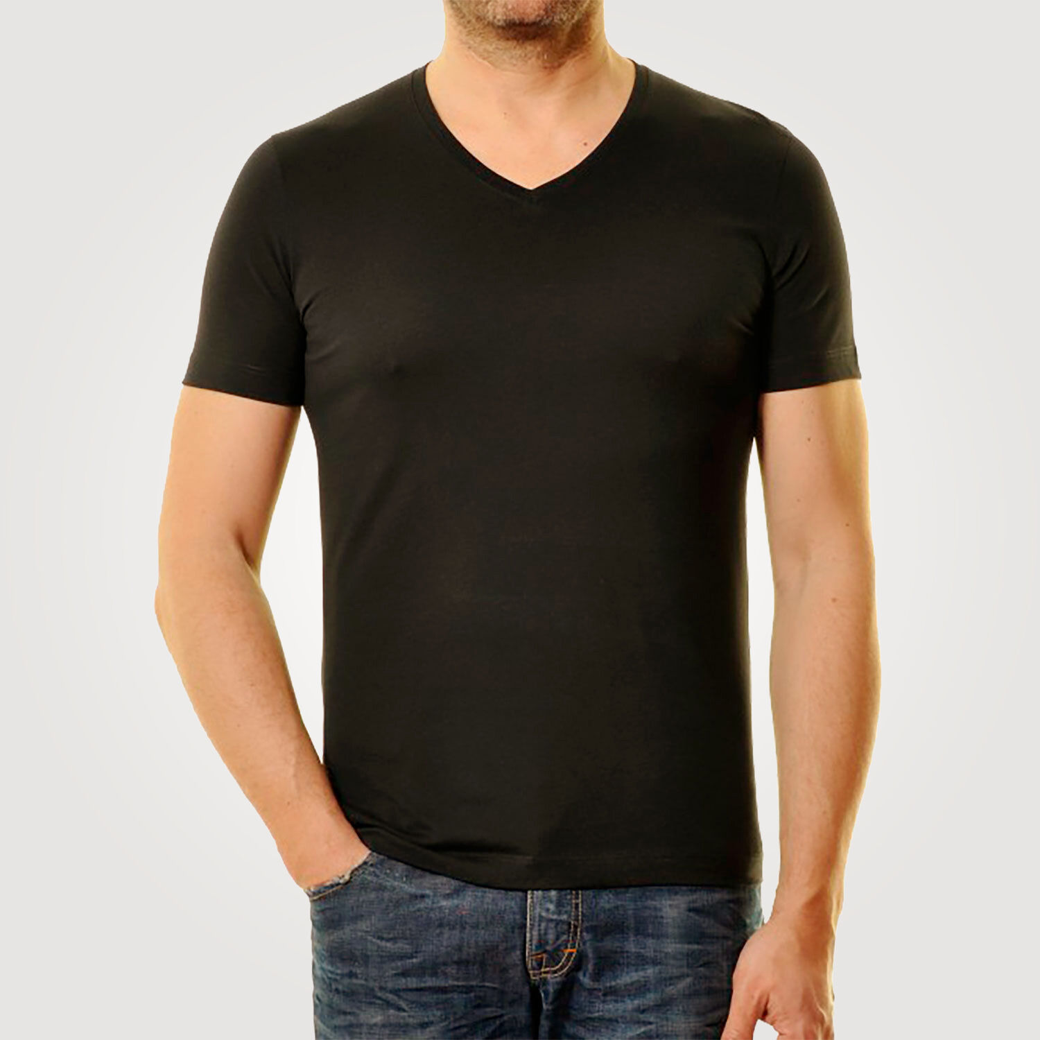 Ragman T-Shirt mit V-Ausschnitt im DUO-Pack