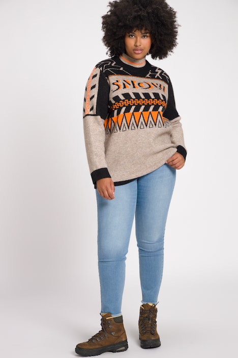 Pullover, Schriftmotiv, doppelter Stehkragen, Langarm