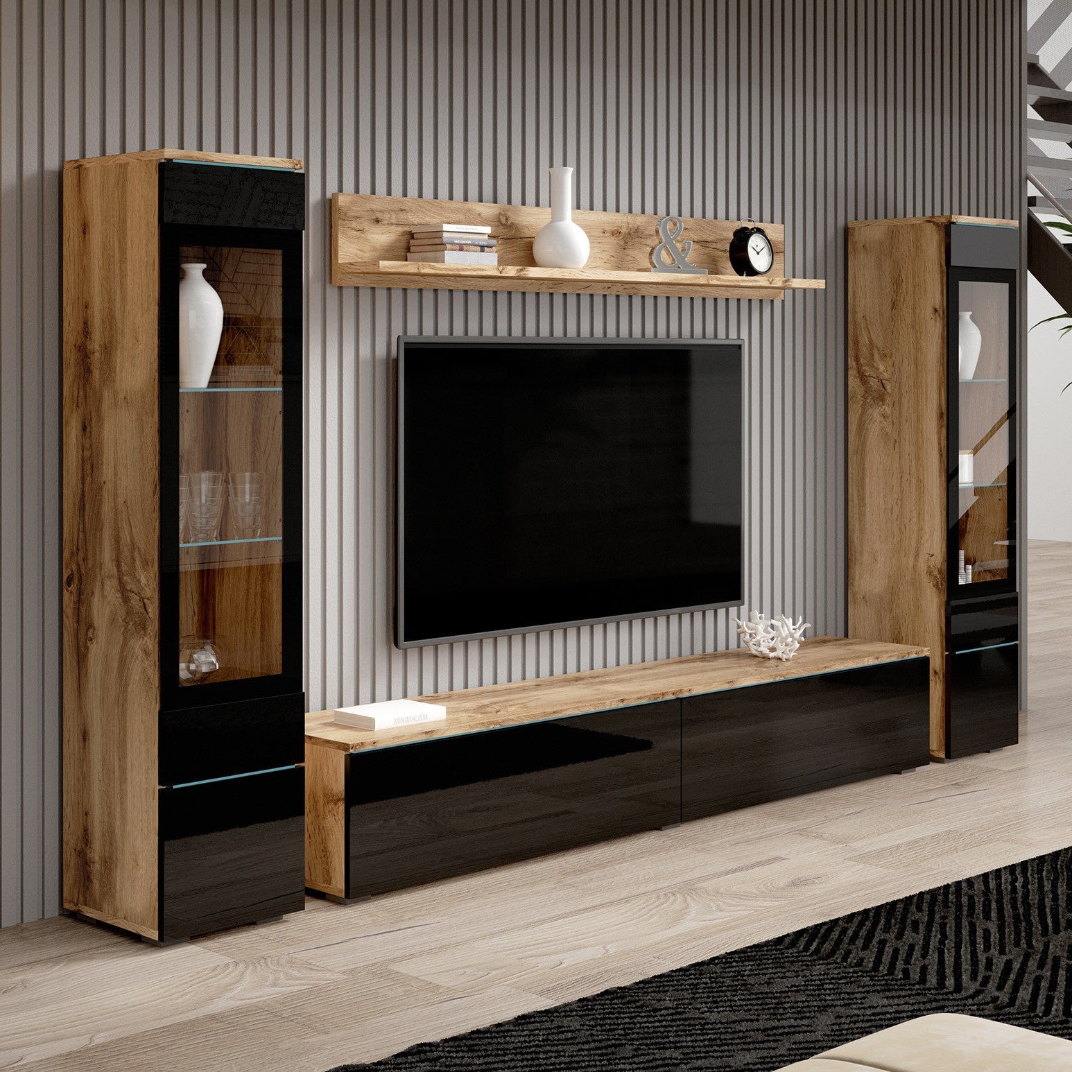 Variety - Wandmeubel - Zwart/eiken - 180x33x132 cm
