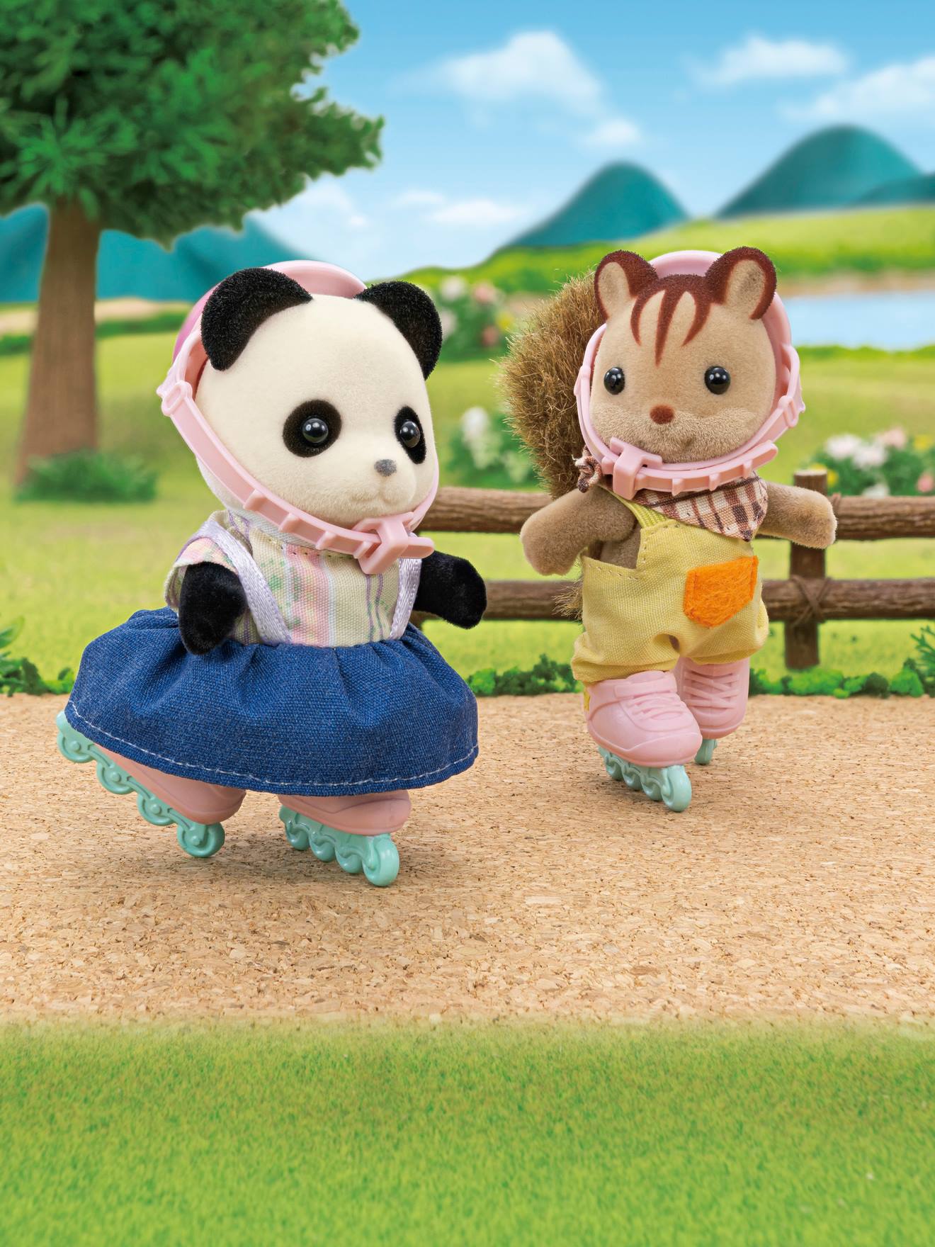 Menina panda, sua bicicleta e seu reboque