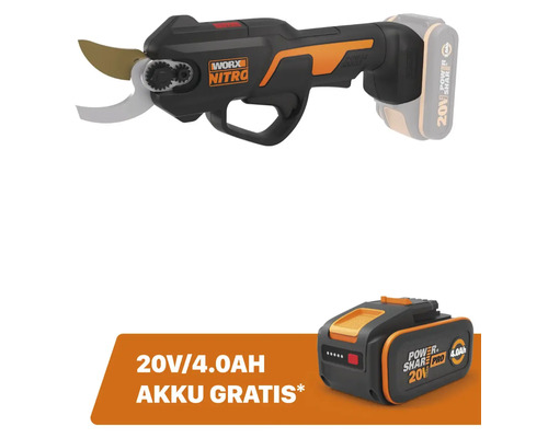 WORX Nitro 20V 22mm snoerloze snoeischaar WG330E.9, borstelloze motor + GRATIS bonusartikel 20V accu WA3644 (4,0Ah)
