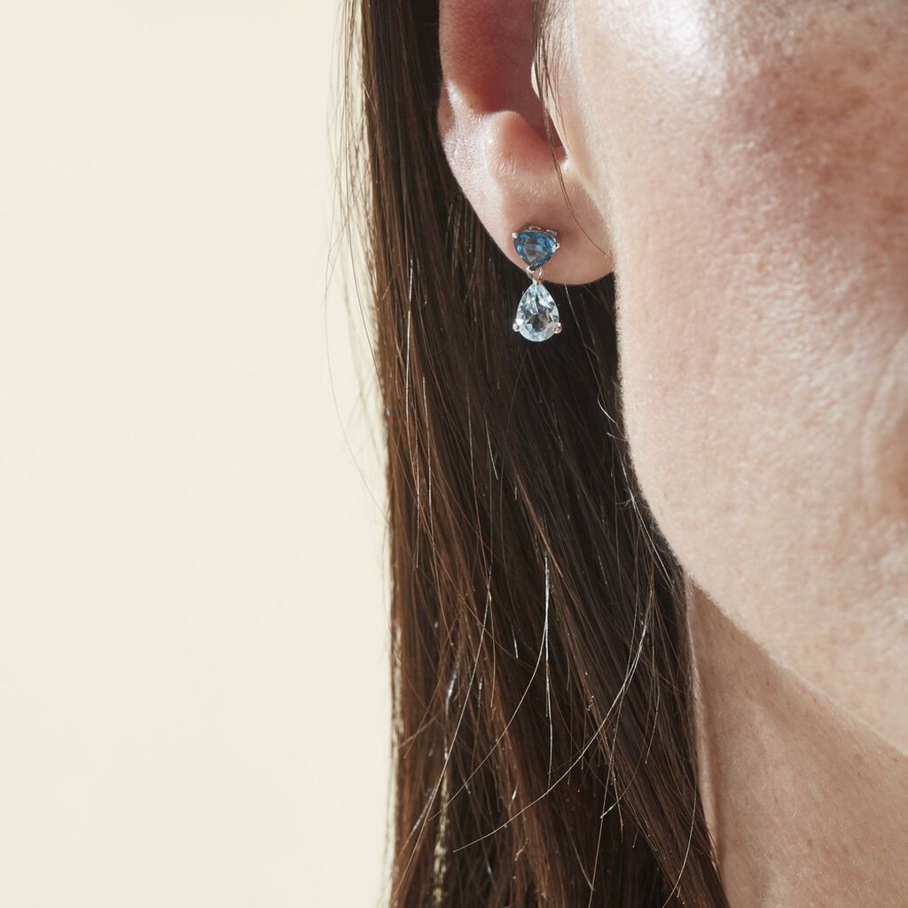 Boucles D'oreilles Puces Lenuta Or Blanc Topaze Bleu Sky Topaze