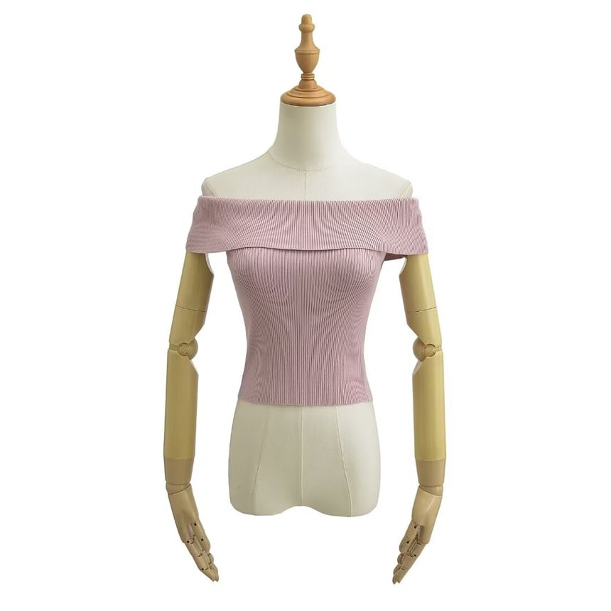 Hollahop - Off-shoulder top met korte mouwen en effen breisel