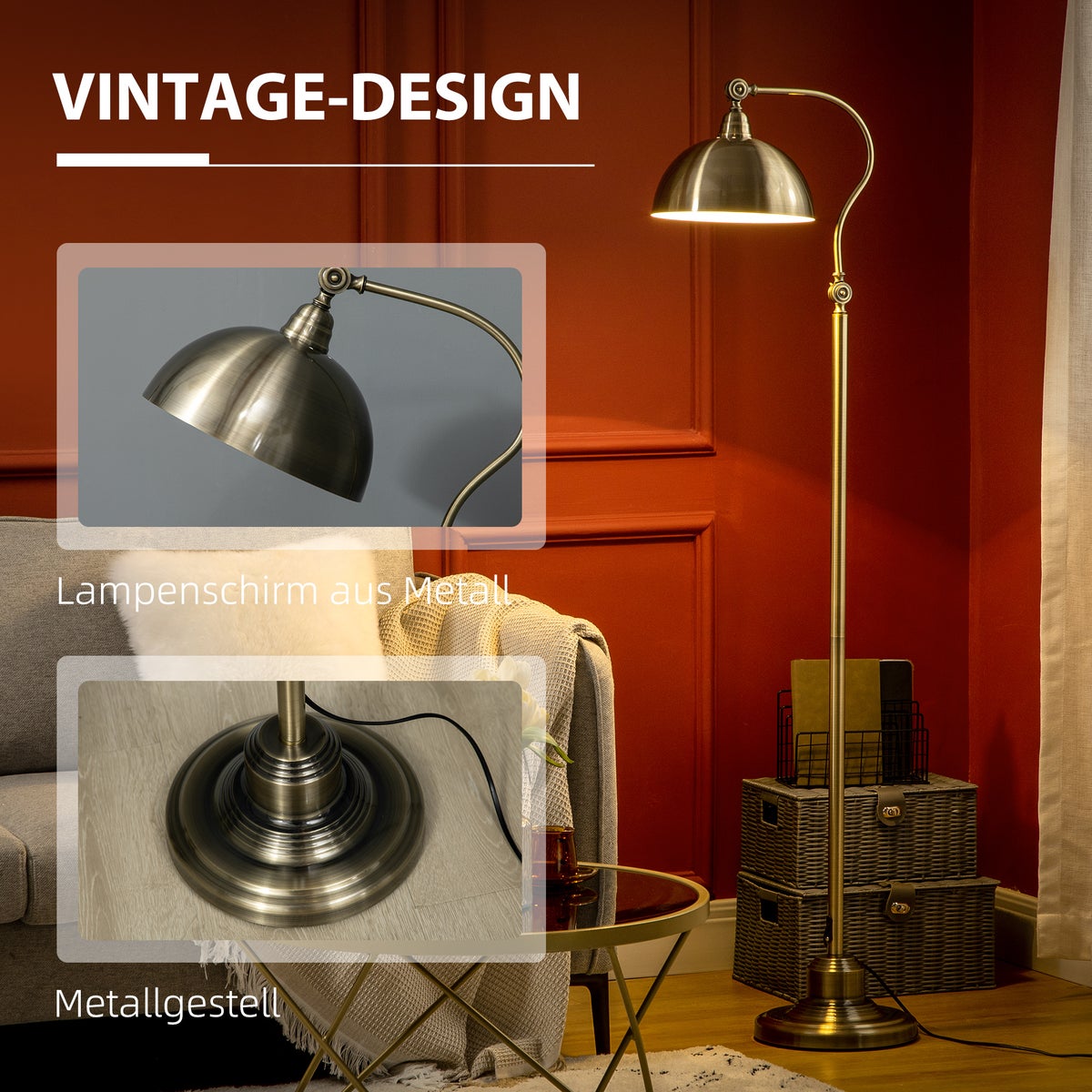 HOMCOM staande lamp, 42L x 25,5B x 152H cm, metaal, brons