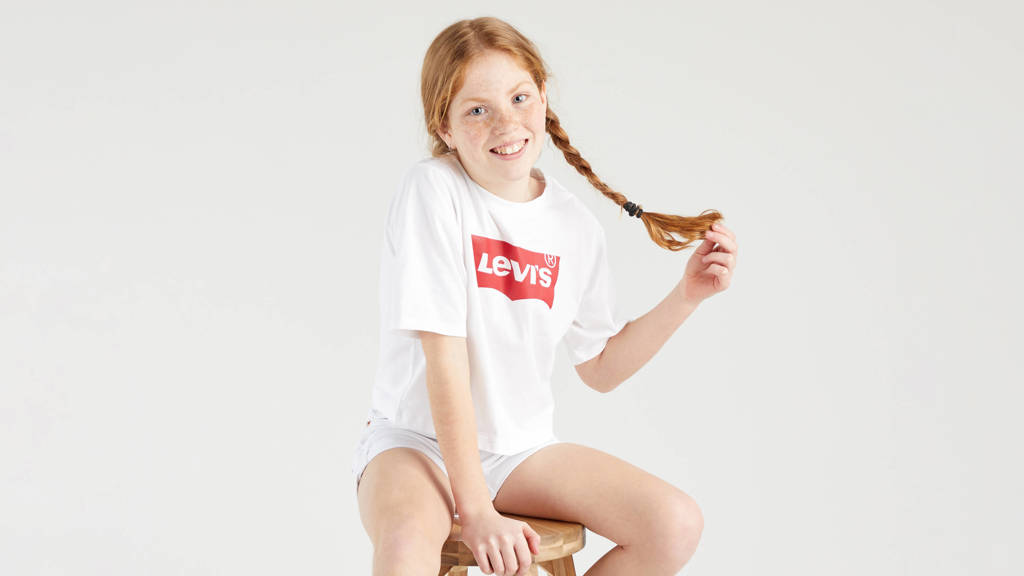 Levi's T-shirt LIGHT BRIGHT MEET & GREET met logo wit/rood