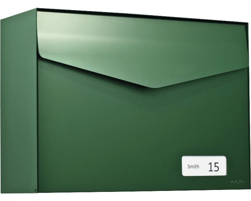 MEFA brievenbus, gepoedercoat staal, BxHxD 430x312x178 mm, Letter 113, mosgroen RAL 6005, zijdemat, met naamplaatje en klep