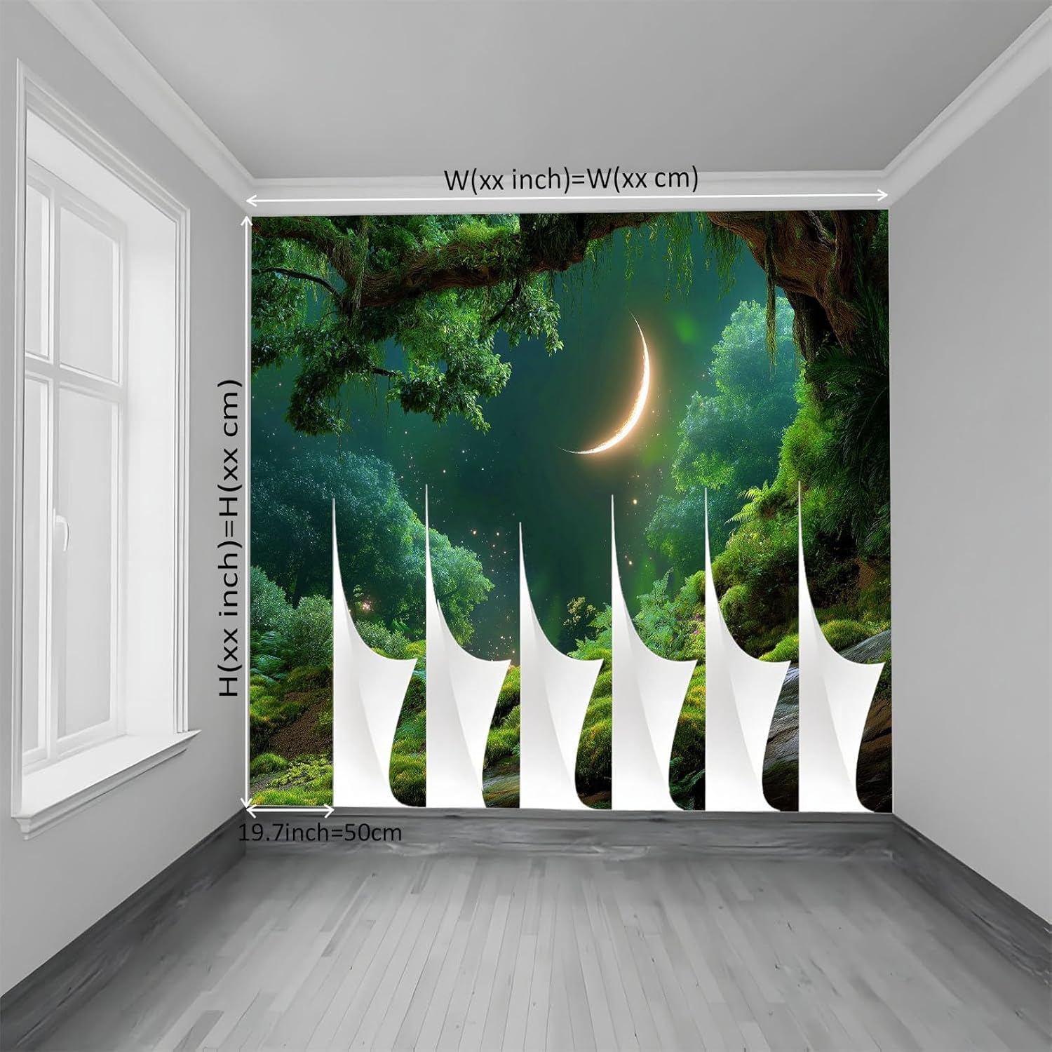 Art Murals Fototapete Schlafzimmer - Fantasie Wald Mond Moos Wandtapete Aufkleber für Wohnzimmer Küche, Olivgrün 3D Tapete Mural Kinderzimmer TV Hintergrund Wandtapete, 400 x 280 cm