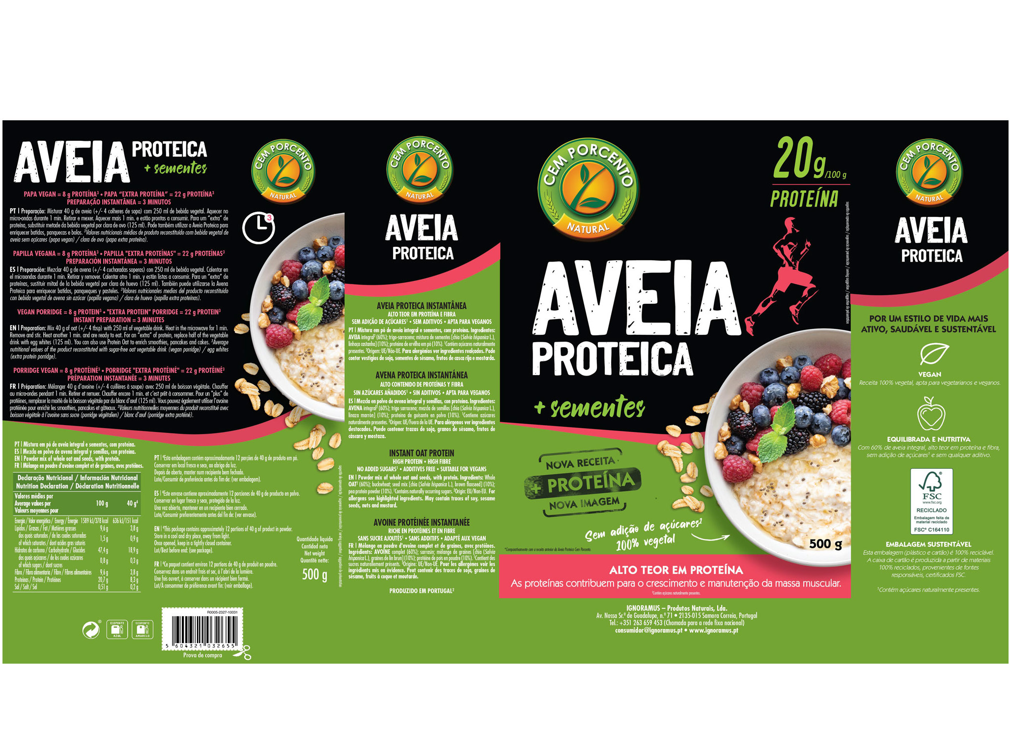 AVEIA CEM PORCENTO MAIS PROTEICA INSTANTÂNEA 500G