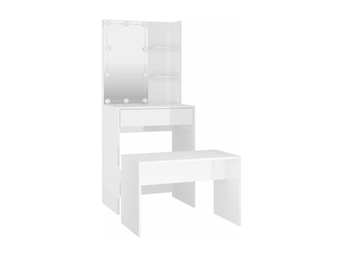 Ensemble de coiffeuse avec LED Blanc brillant Bois d'ingénierie